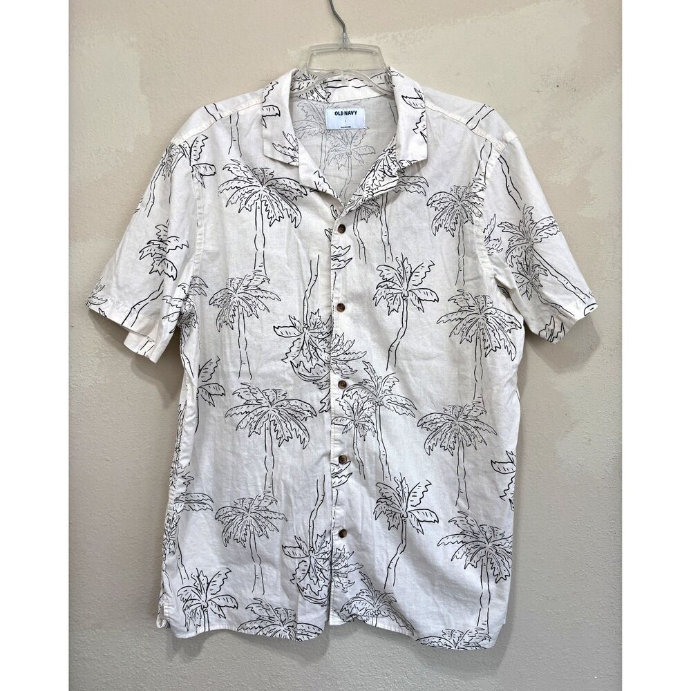 Old Navy Mens Coastal Tropical Print Button Up Large Euro Summer Preppy Resort